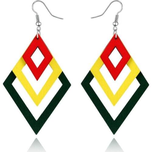 1Pair European Jewelry Indian Woman Big Hollow Geometric Africa Long pend Earrings For Women Natural Wood Wooden Earring