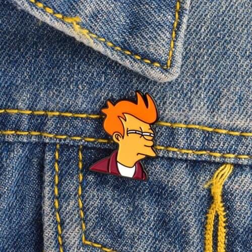 1pcs Creative New Cartoon Character Brooch Philip J. Fry Flying Out of The Future Brooch Anime Pins XZ010 Brooches for Unisex