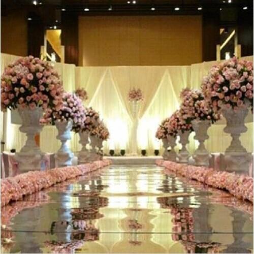 10 meters per 1 meter wide glossy silver mirror carpet aisle runners romantic wedding favorable side decoration