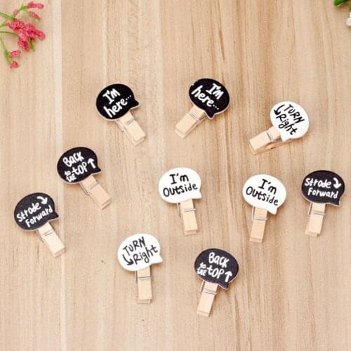 10pcs Chat Bubble Clips Wooden English Chat Bubble Clips with Hemp Rope Home Photo Wall Card Gift Decor