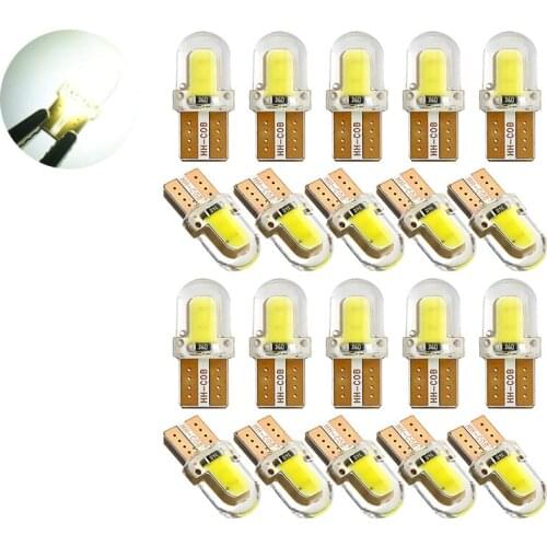 20Pcs White T10 168 194 W5W COB 4 Chips Silicone LED Car Bulbs For Clearance Lamps License Plate Lights 12V