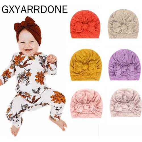 2021 Bow Baby Hat for Girls Cotton Baby Beanie Turban Hat Toddler Photography Props Infant Bonnet Baby Cap Accessories
