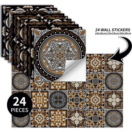 24Pcs PVC Tile Stickers Peel Stick Wall Sticker Waterproof Removable Floor Stair Decals for Bathroom Kitchen Home Decor