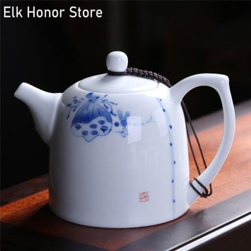 240ml Hand Painted Lotus Art Porcelain Teapot White Porcelain Household Teakettle 1 Pot 2 Cups Portable Outdoor Travel Tea Sets