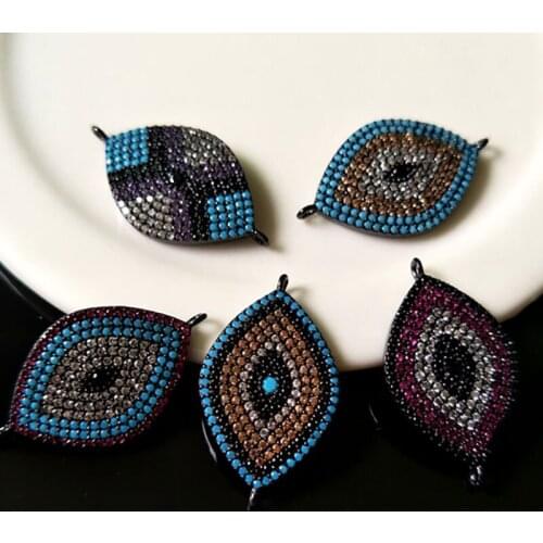 5 pieces CZ zircon Micro Pave Connector Turkish Style Evil Eye Double Bails Charm DIY Bracelet necklace Jewelry Finding C176