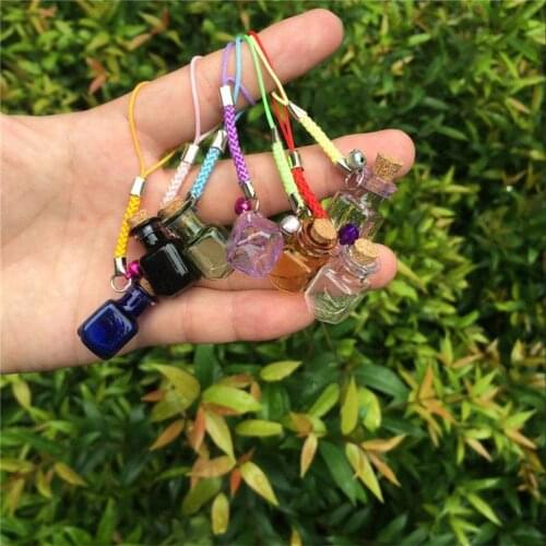 Glass Bottles Charms Rectangle Shape Mini Bracelets Bottles Key Chains Jars Glass Charms Bottles Favor Crafts Mixed Color 70pcs