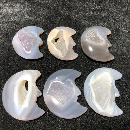 Agate Druzy Moonface Feng Shui Chakra Healing Reiki Quartz Stone Home Decoration Stone Handicraft Decoration Carvings