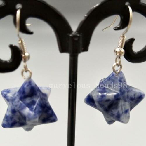 Free shipping Fashion Jewelry 20x13mm Blue Jaspe Star Women Men Art Dangle Earring MC5136