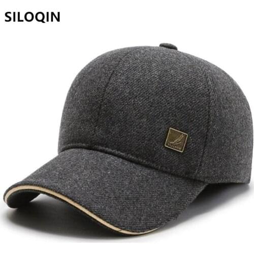 SILOQIN Snapback Cap NEW Winter Mens Earmuffs Hat Warm Thick Thermal Baseball Cap Adjustable Size Male Bone Casual Sports Caps