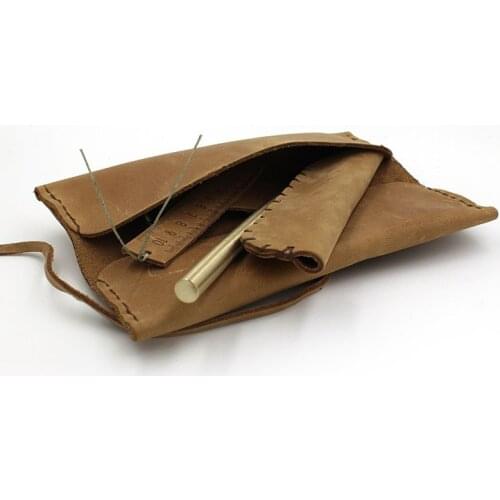 Large capacity business cowhide genuine leather fordable pen bag portable pencil organizer with bandage for travel gift 1121