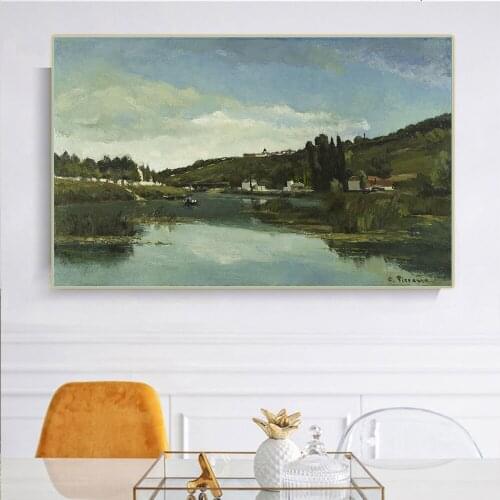 Citon Camille Pissarro《The Marne at Chennevieres》Canvas Oil Painting Famous Artwork Picture Poster Wall Decor Home Decoration