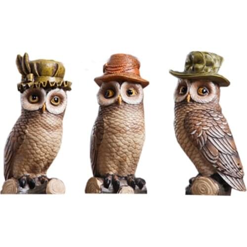Set of 3 America Antique Decorative Owls Article Birds Resin