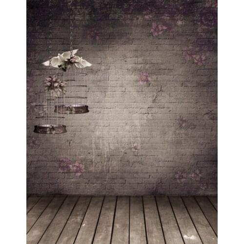Wooden Floor Vintage Wall Flowers Birdcage Photography Backdrops Photo Props Studio Background 5x7ft