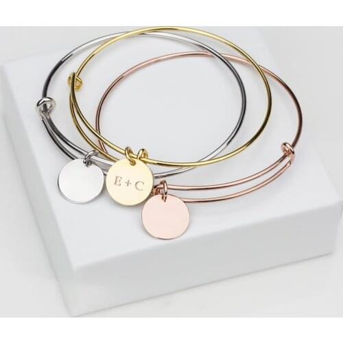 Personality Bracelet For Women Stainless Steel Custom Carved Letter Gold Silver Round Charm Bangle Bohemian Jewelry Gift