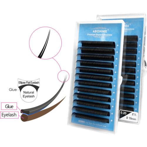 Faux Matte Ellipse Lash Extensions Black Split Tips Individual Flat Lash Mink 0.20 C D Softer Lash Premium Volume Fans