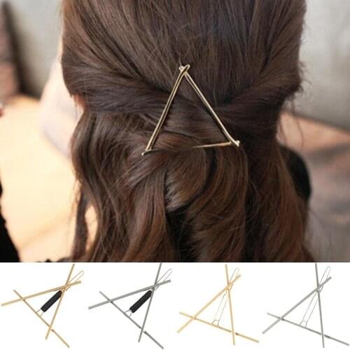 Jisensp Fashion Women Girls Gold Metal Triangle Hair Clips Metal Geometric Hairpins Holder Hair Accessories