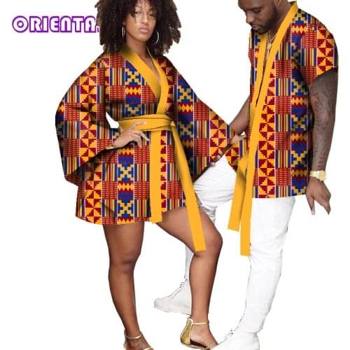 African Couple Matching Clothes Men Short Sleeve Shirt and Women Mini Dress African Clothes for Couples WYQ771