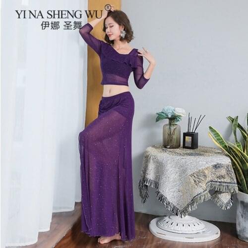 2Pcs New Belly Dance Sexy Suit Exercise Clothes Tops Practice Clothes Female Group Profession Performance Clothing Long Skirt
