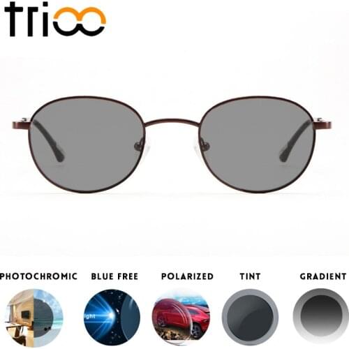 TRIOO Retro Round Prescription Sunglasses Women Men Vintage UV400 Nearsighted Driver Sun Glasses Minus Black Graduated Glasses