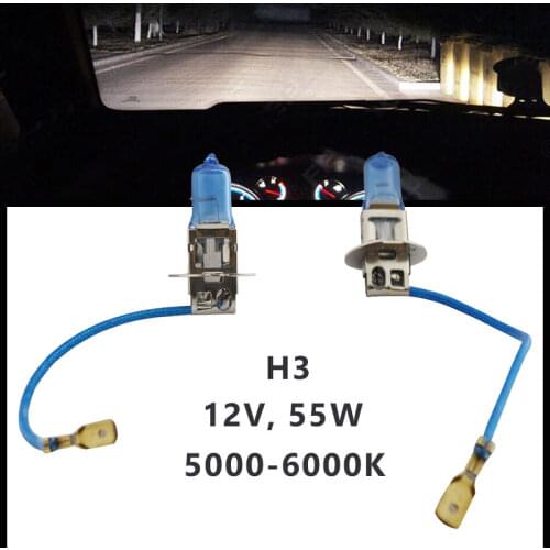 2pcs H3 12V 55W Xenon Halogen Blue car Headlight Fog Quartz Glass 5000K-6000K Light Lamp Bulbs