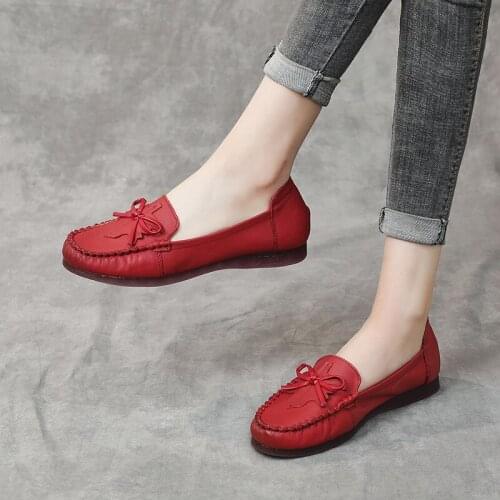 Genuine Leather Womens Loafers Shoes Slip-on Comfortable Flats Mom Ladies Shoes Woman Spring Women Shoes Plus Size 35-41