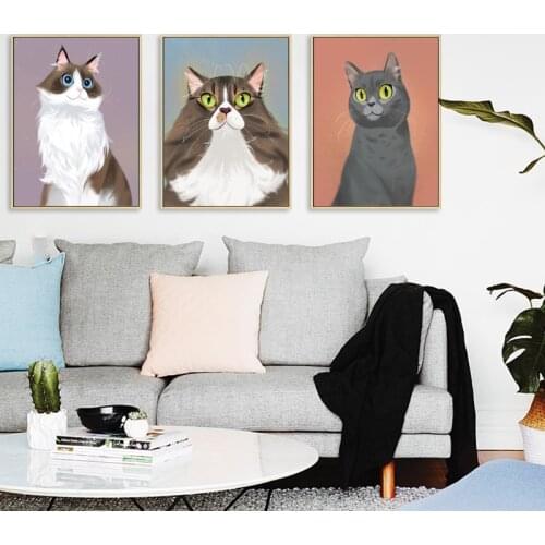 Cute Pet Cat And Dog Poster Prints Wall Art Animal Canvas Painting Kitten Puppy Picture Nordic Kids Nursery Living Room Decor