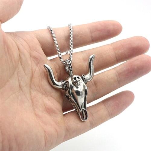 Cool Boy Mens Hip Hop Jewellery Cow/Bull Ox Head Skull Charms Pendant Necklace Gift XL78
