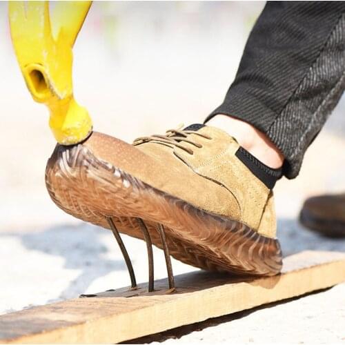 Mens Steel Toe Cap Work Safety Boots Genuine Leather Beef tendon bottom Shoes Man Anti-Smashing Puncture Proof Anti-static Shoes
