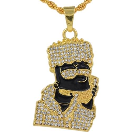 Hot Hip Hop Cartoon Head Necklace Pendant Men Jewelry Wholesale Head Gold Color Necklace Hiphop Pendant Long Chains