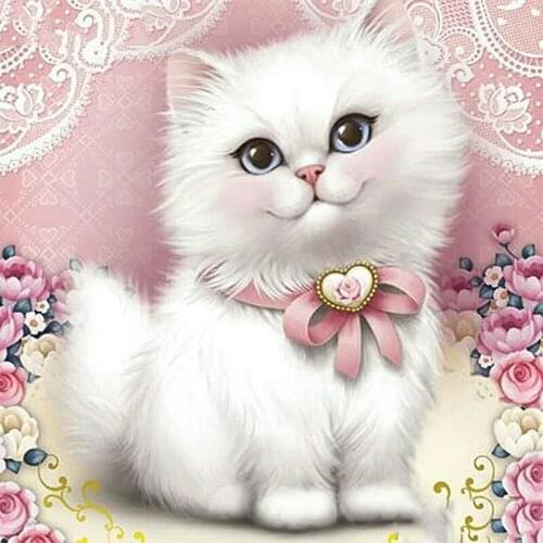 Div 5D Cute Cat Floral Flower Leaves Leaf Full Diamond Painting cross stitch kits art Animal 3D paint by diamonds