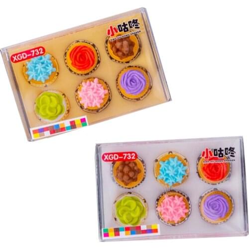 6pcs Fancy Cupcake Box Eraser Set Eraser Cartoon Cookie Rubber Eraser Kawaii School Supplies Kids Gifts Party Supplies