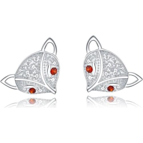 New Womens Solid Sterling Silver Fox Stud Earrings Girl Lady Xmas Gift