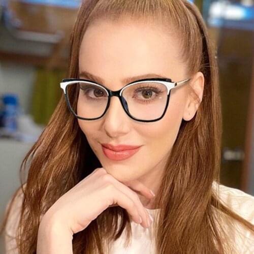 LNFCXI Cat Eye TR90 Women Optical Eyeglasses Frame Clear Anti Blue Light Eyewear Retro Spring Hinge Men Glasses Frame