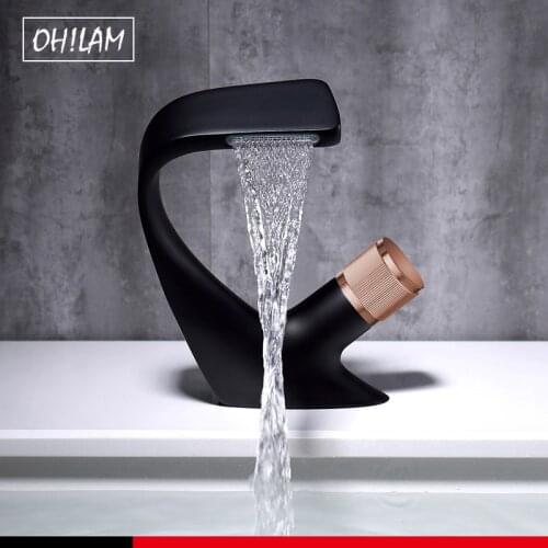 Wholesale And Retail Deck Mount Waterfall Bathroom Faucet Vanity Vessel Sinks Mixer Tap Cold And Hot Water Tap Black Gold