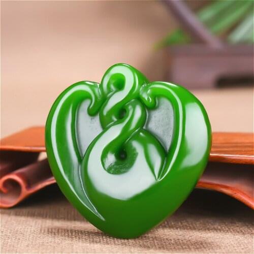 Heart-shaped Natural Green Jade Pendant Necklace Carved Chinese Charm Jewellery Amulet Fashion Accessories for Men Women Gifts