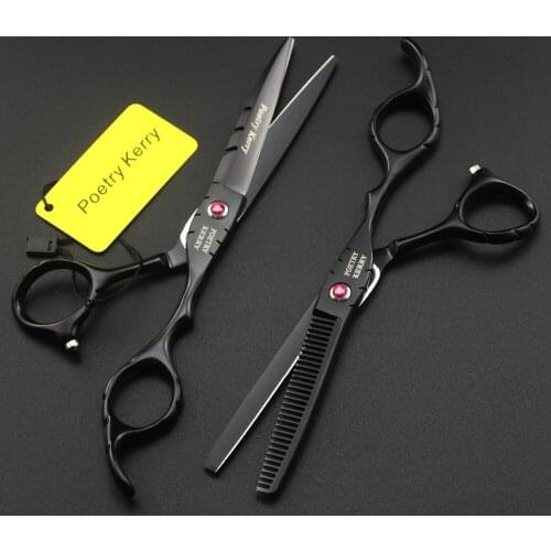"Hairdressing Scissors Flat Cut Liu Hai Scissors Tooth Scissors Hair Styling Tools 5.5/6 Inch Black Stainless Steel Type Size"