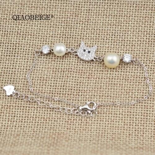QIAOBEIGE handmade jewelry findings 925 sterling silver jewelry love KT cat create design bracelet natural stone charm bracelet