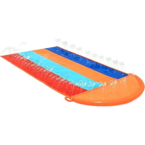 Racing Lane Slip Slide Sprinkler with Inflatable Crash Pad for Kids Children Summer Backyard