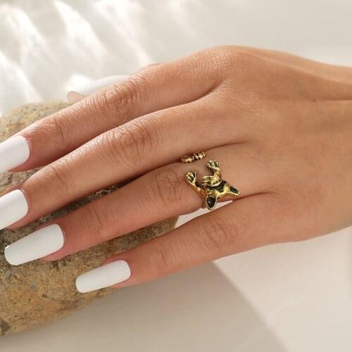 Adjustable Retro Openings Cartoon Ring Unisex Animal Dog Punk Jewelry Vintage Silver Color Black Finger Rings For Men Women