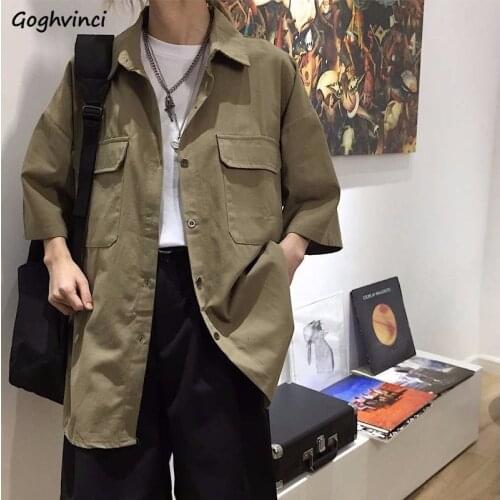 Shirts Women Pockets Casual Boyfriend Cool Girls Hip Hop Punk Fashion Turn-down Collar Solid Tops Ulzzang Chic Streetwear Newest