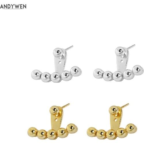 ANDYWEN 925 Sterling Silver Gold Beads Stud Earring Seperately Pendant Balls Pendientes Women Luxury Jewelry Clips Piercing