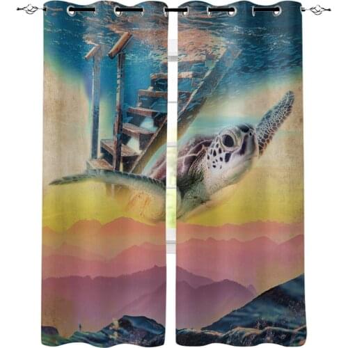 Sky Sea Turtle Mountain Curtains for Windows Drapes Blinds Modern Custom Printing Curtain For Living Room Bedroom Home Decor