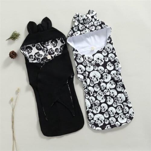 0-6m Newborn Baby Halloween Breathable Infant Sleeping Bag Spring Autumn Baby Girl Boys Skull Print Batwing Hooded Sleeping Sack