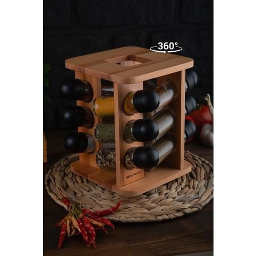 Glass Spice Storage Set Elanor 12'li Rotating Spice Rack Set With Black Lid Salt Shaker Pepper Shakers Set 12 Piece Wooden Standing