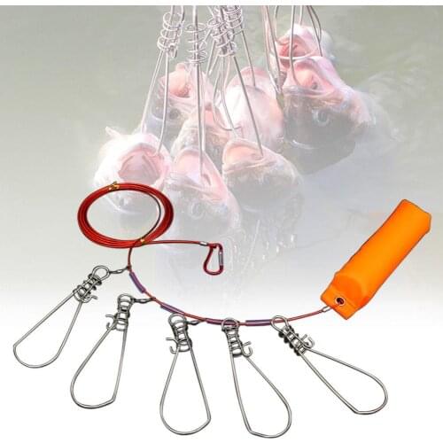 Stainless Steel Heavy Duty Fishing Stringer 5 Hooks Snap Lock Buckles Ropes
