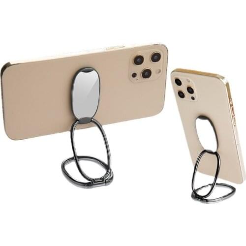 Universal Ultra-thin Fold Lift double ring holder Back-Mounted Mobile Phone Bracket Metal Desktop Desk Adjustable Phone Holder