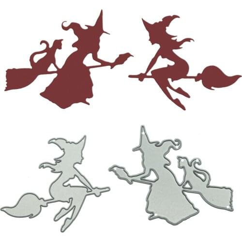 Witch Sitting on Broom Pattern Metal Cutting Dies Scrapbooking Handmade Halloween Card Clipart Decorating Craft Paper Cutter