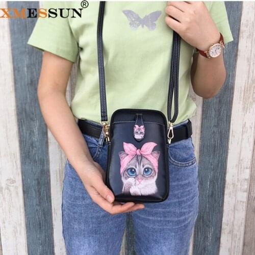 XMESSUN Cartoon Print Cell Phone Bag Women Fashion Card Pack Card Leather Wallets Women Hanging Neck Credit Card Holder Ins K141