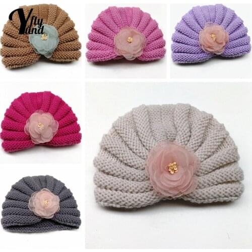Yundfly Toddler Cute Net Yarn Flowers Striped Hats Comfortable Warm Knitting Wool Caps Baby Girls Headwear Clothing Decoration