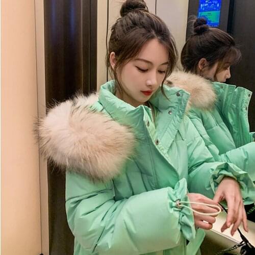Hooded Fur Collar Down Cotton Padded Jacket Womens Loose Big Pocket Winter Jacket Medium Long Thicken Cotton Parkas Women